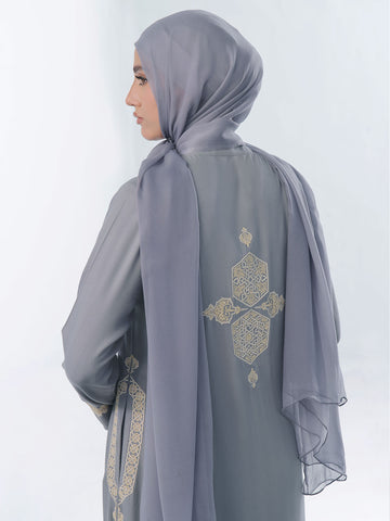Arabesque Grey Silk Chiffon Scarves